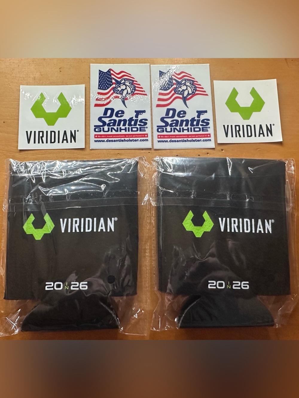 2 Neoprene Viridian Cold Beverage Koozies & 4 piece sticker Set